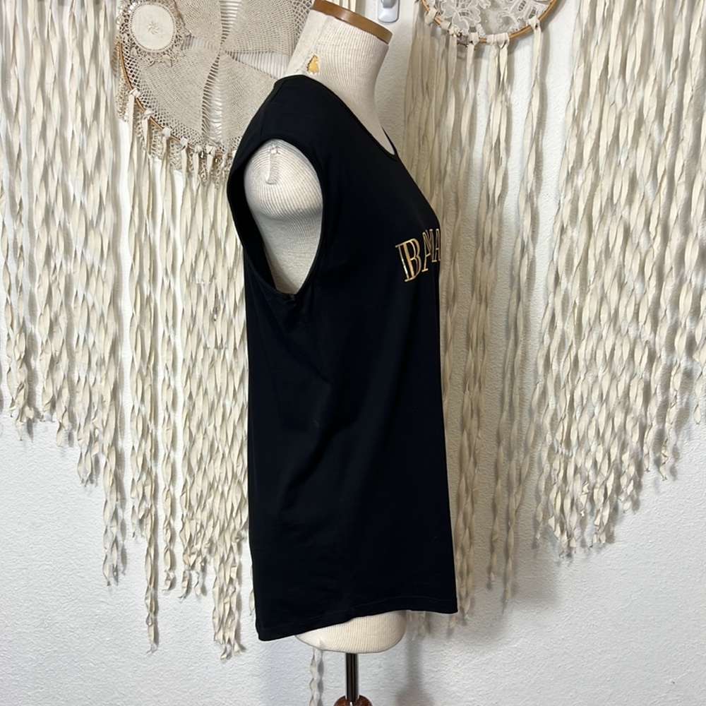 Balmain Black and Gold Tank with Button Detail at Shoulder Size 40 - Picture 3 of 10
